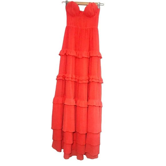 TULAROSA Tinsley Tiered Crepe Maxi Dress In Coral Size XXS - Picture 6 of 13